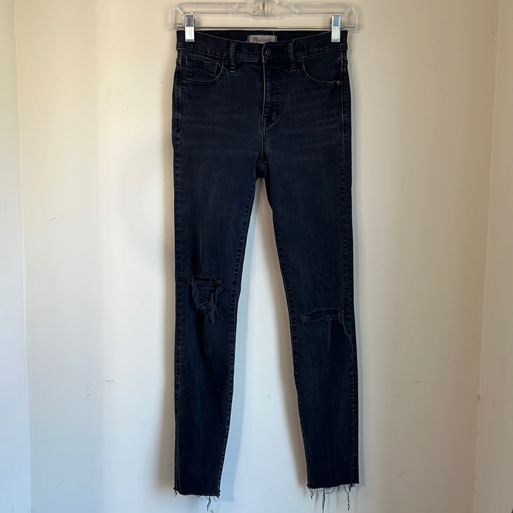 Madewell 9” High-Rise Skinny Black Distressed Denim Jeans Size 26